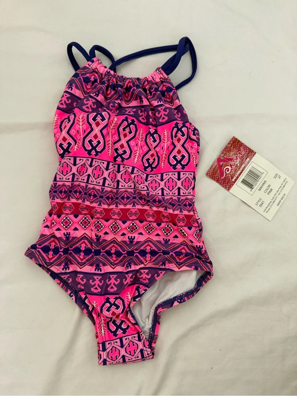 Kanu Surf Girls' Pink & Purple Patterned Halter One-Piece Swimsuit